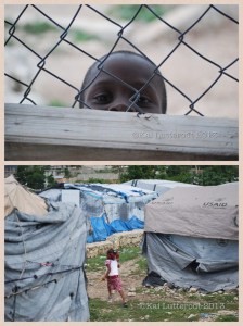 A child takes a sneak peek. Below: A child in her home surrounds. The reality of the camps